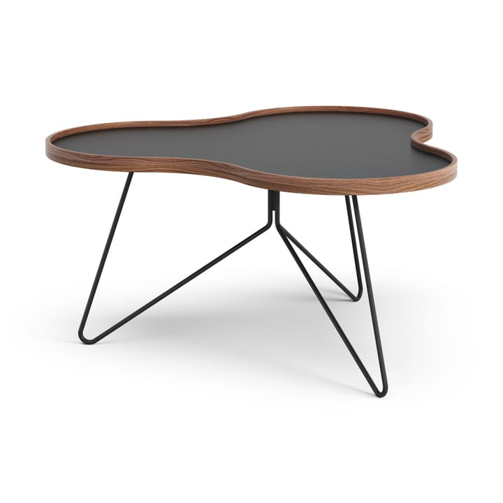 Flower tafel 84 x 90cm, H45-zwart-walnoothouten rand-zwart onderstel Swedese