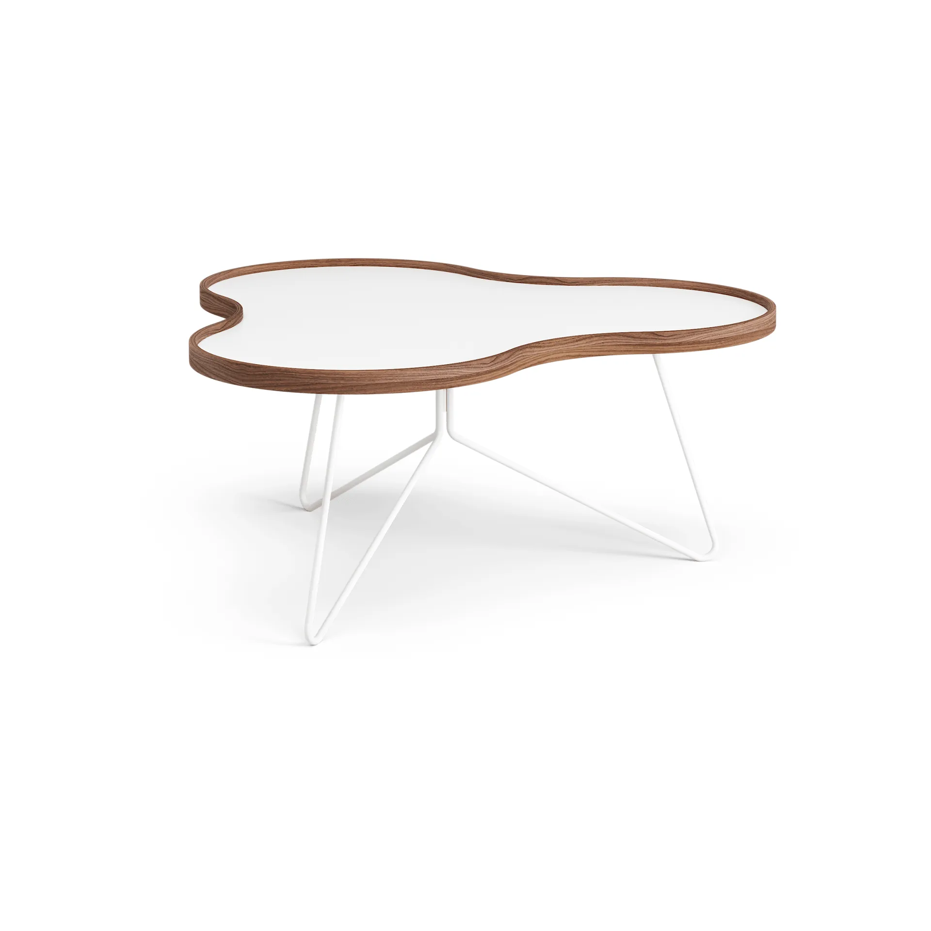 Flower tafel 84 x 90cm, wit, 39cm, walnoothouten rand, wit onderstel Swedese