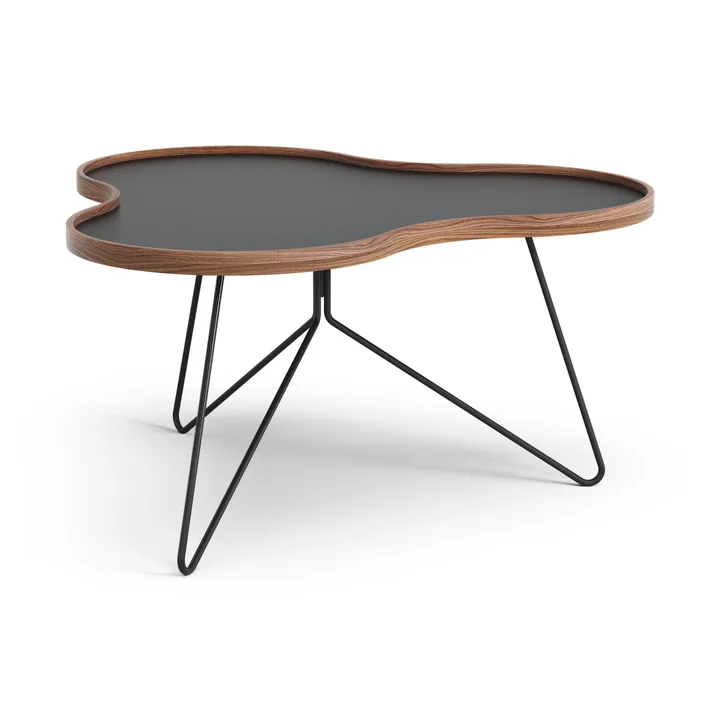 Flower tafel 84x90 cm - H45-zwart-walnoot-zwart onderstel - Swedese