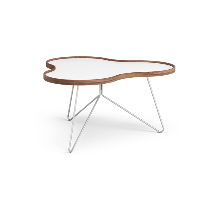 Flower tafel 84x90 cm - H45cm-wit-walnoot-chroom - Swedese