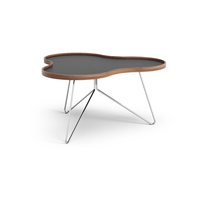 Flower tafel 84x90 cm - H45cm-zwart-walnootrand-chromen onderstel - Swedese