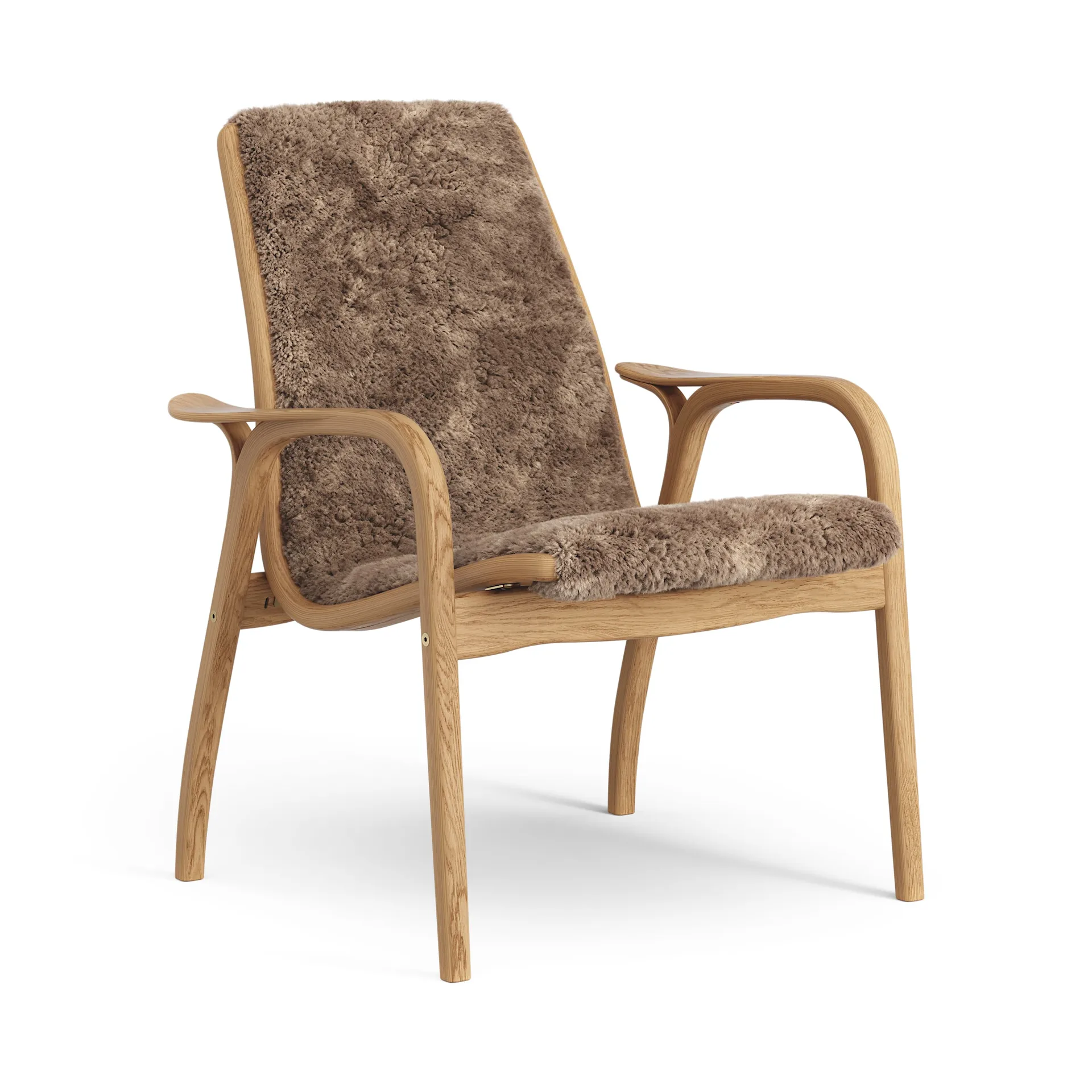 Laminett Fauteuil Eik geolied / schapenvacht, Sahara (nougatbruin) Swedese
