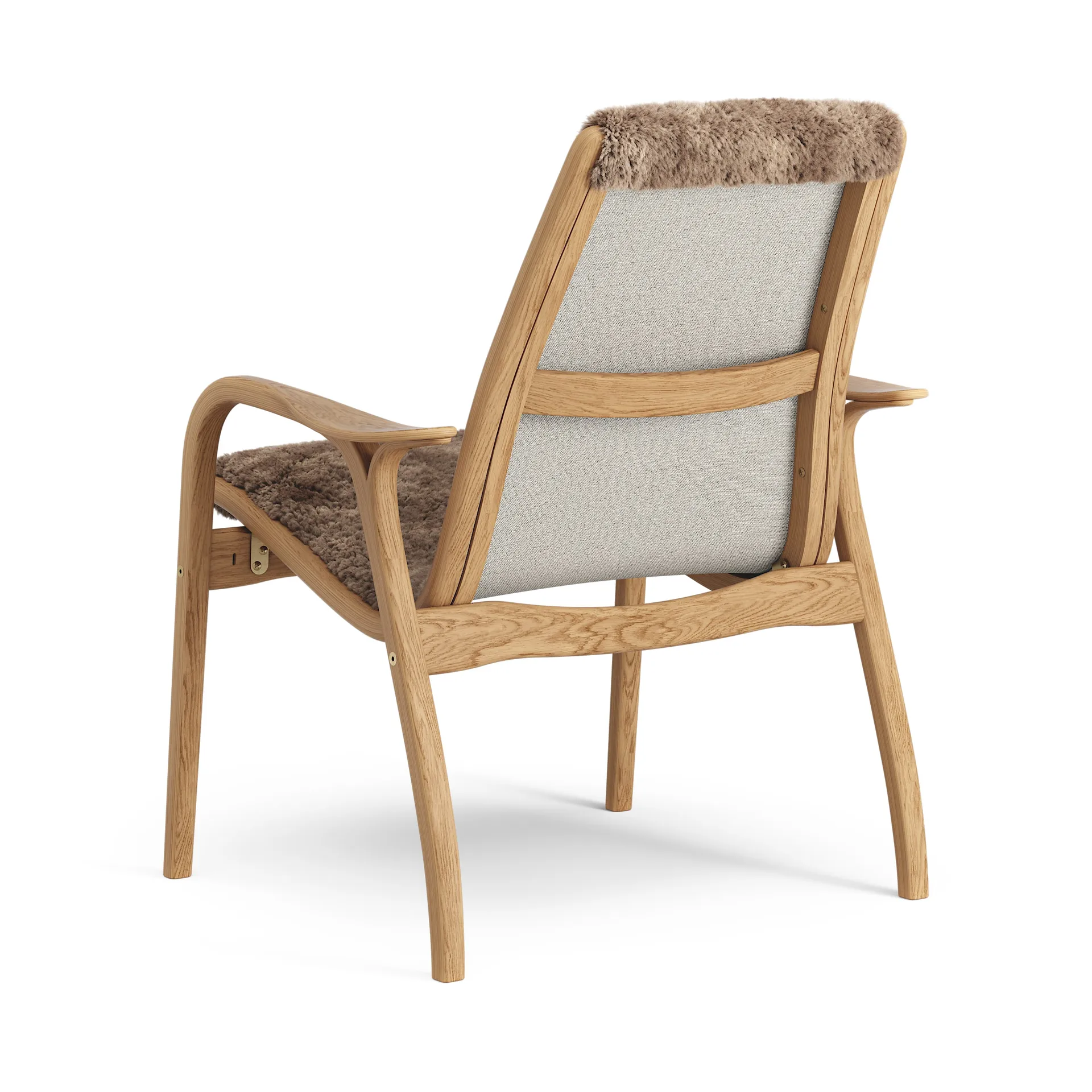 Laminett Fauteuil Eik geolied / schapenvacht, Sahara (nougatbruin) Swedese