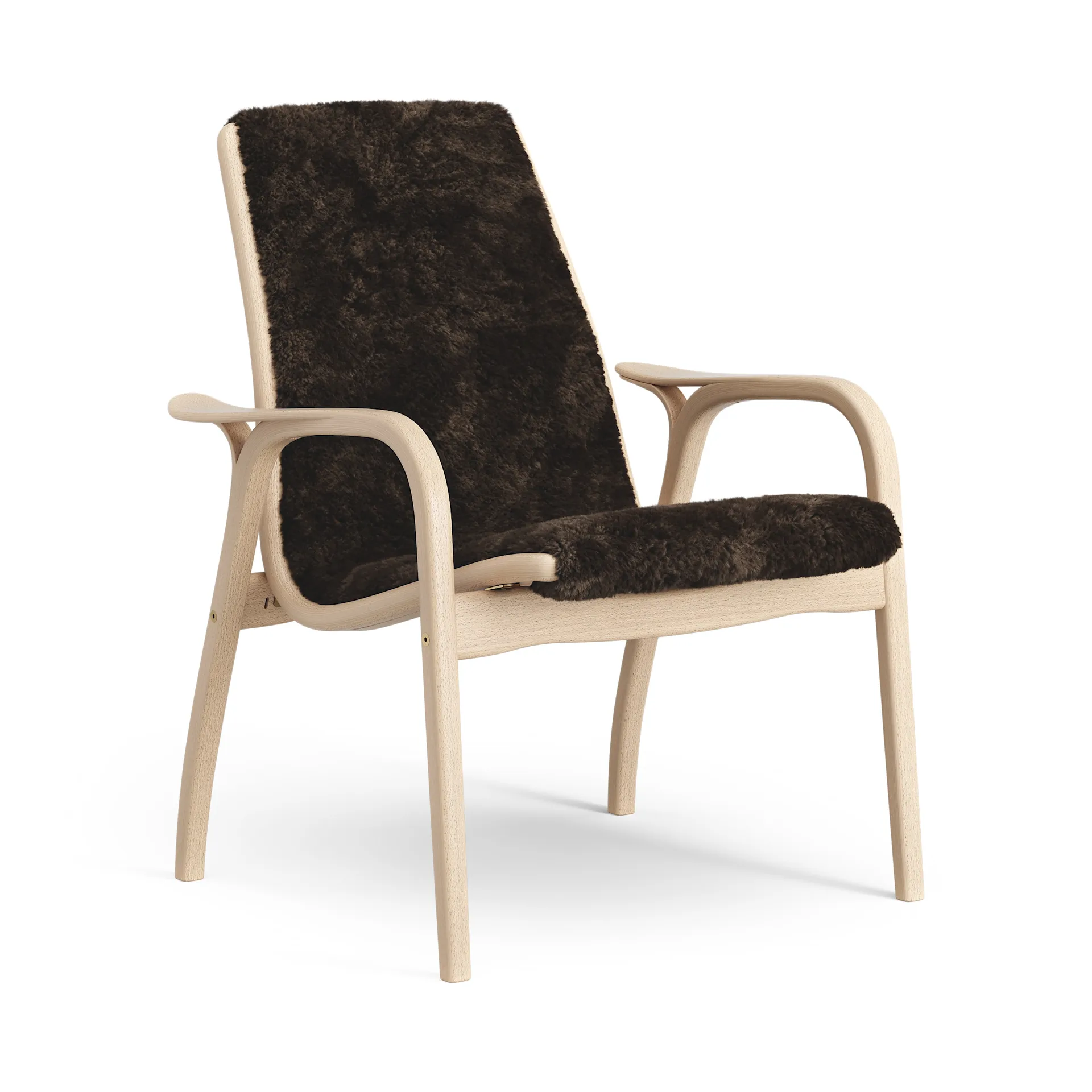 Laminett Fauteuil gelakt Beuken / schapenvacht, Espresso (bruin) Swedese