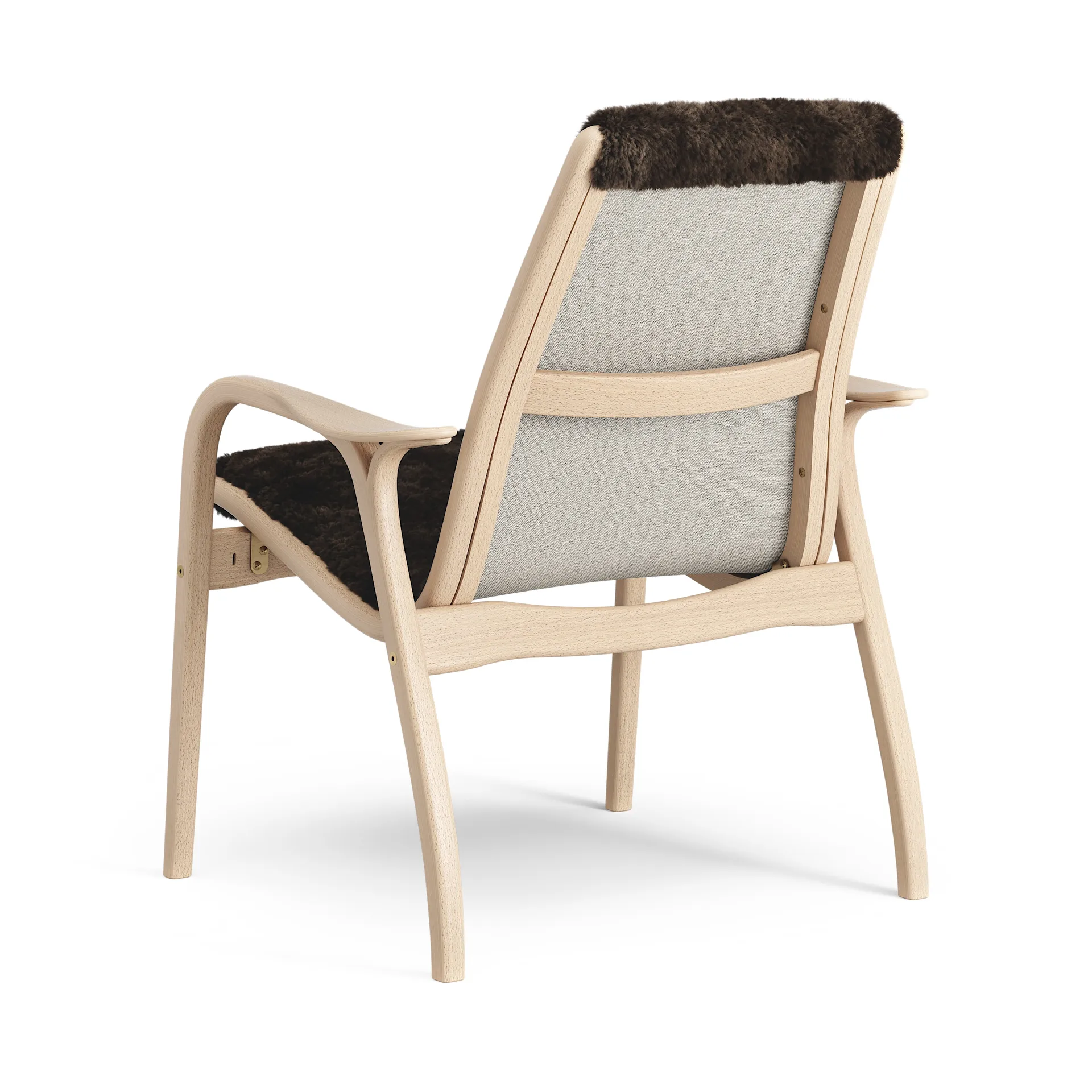 Laminett Fauteuil gelakt Beuken / schapenvacht, Espresso (bruin) Swedese