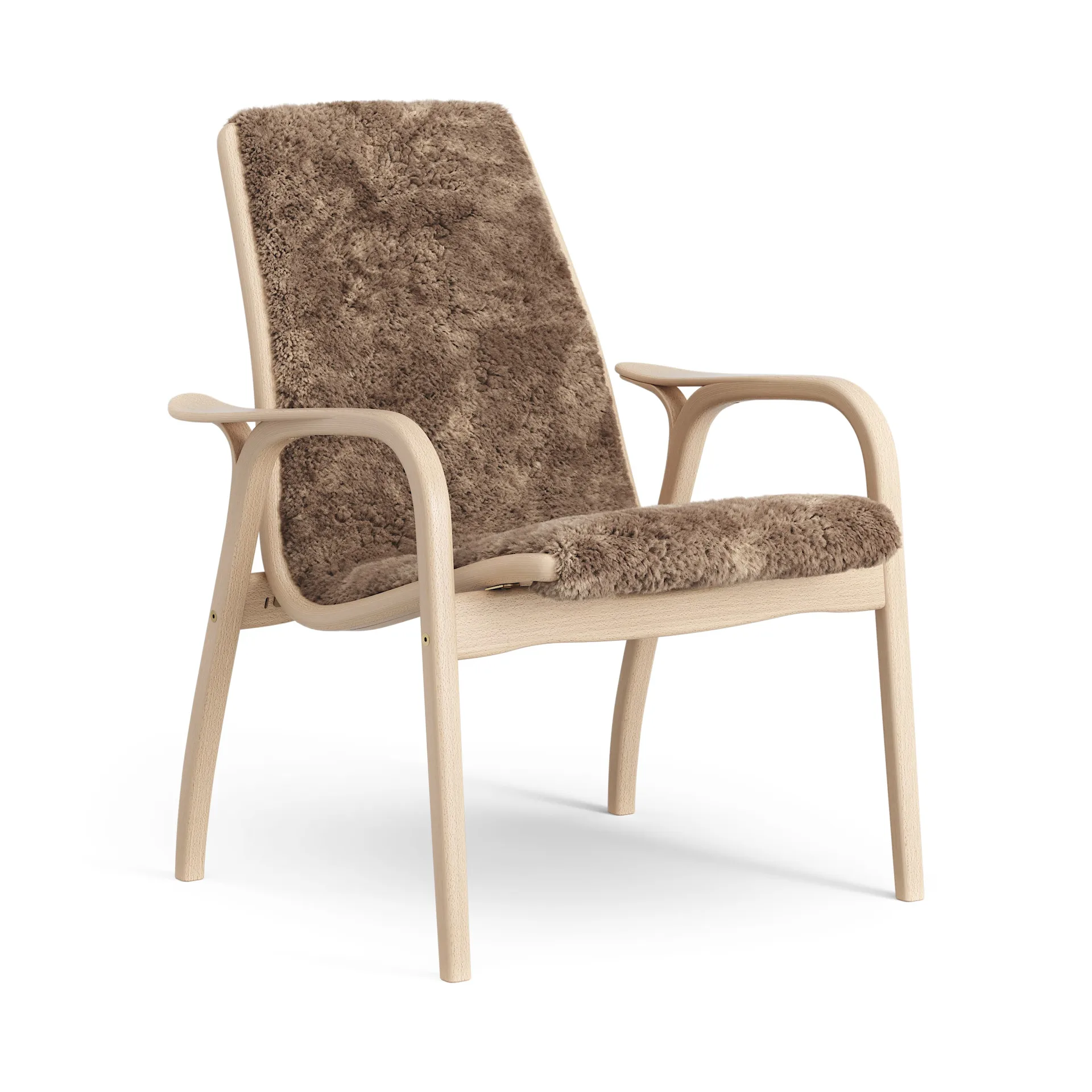 Laminett Fauteuil gelakt Beuken / schapenvacht, Sahara (nougat bruin) Swedese