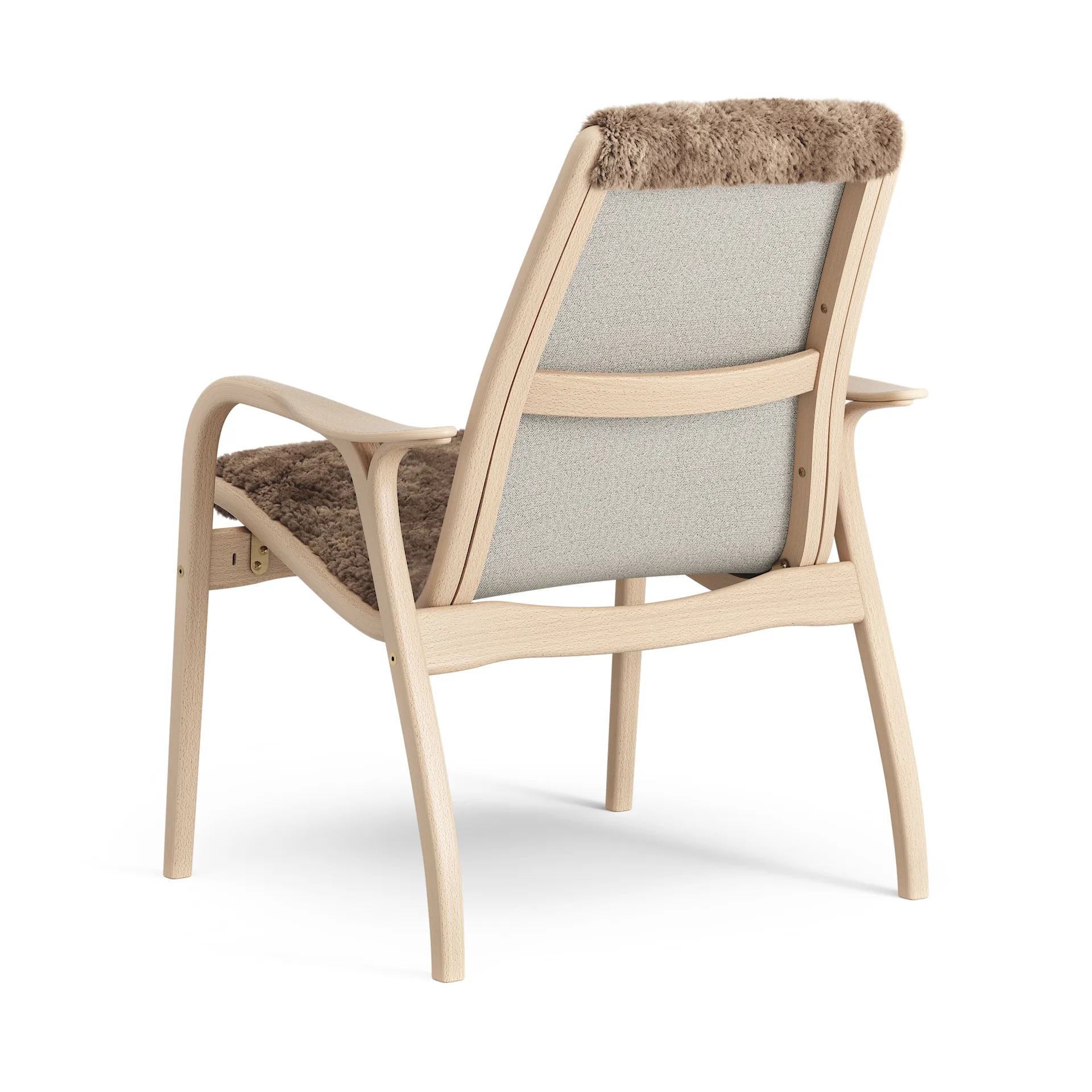 Laminett Fauteuil gelakt Beuken / schapenvacht, Sahara (nougat bruin) Swedese