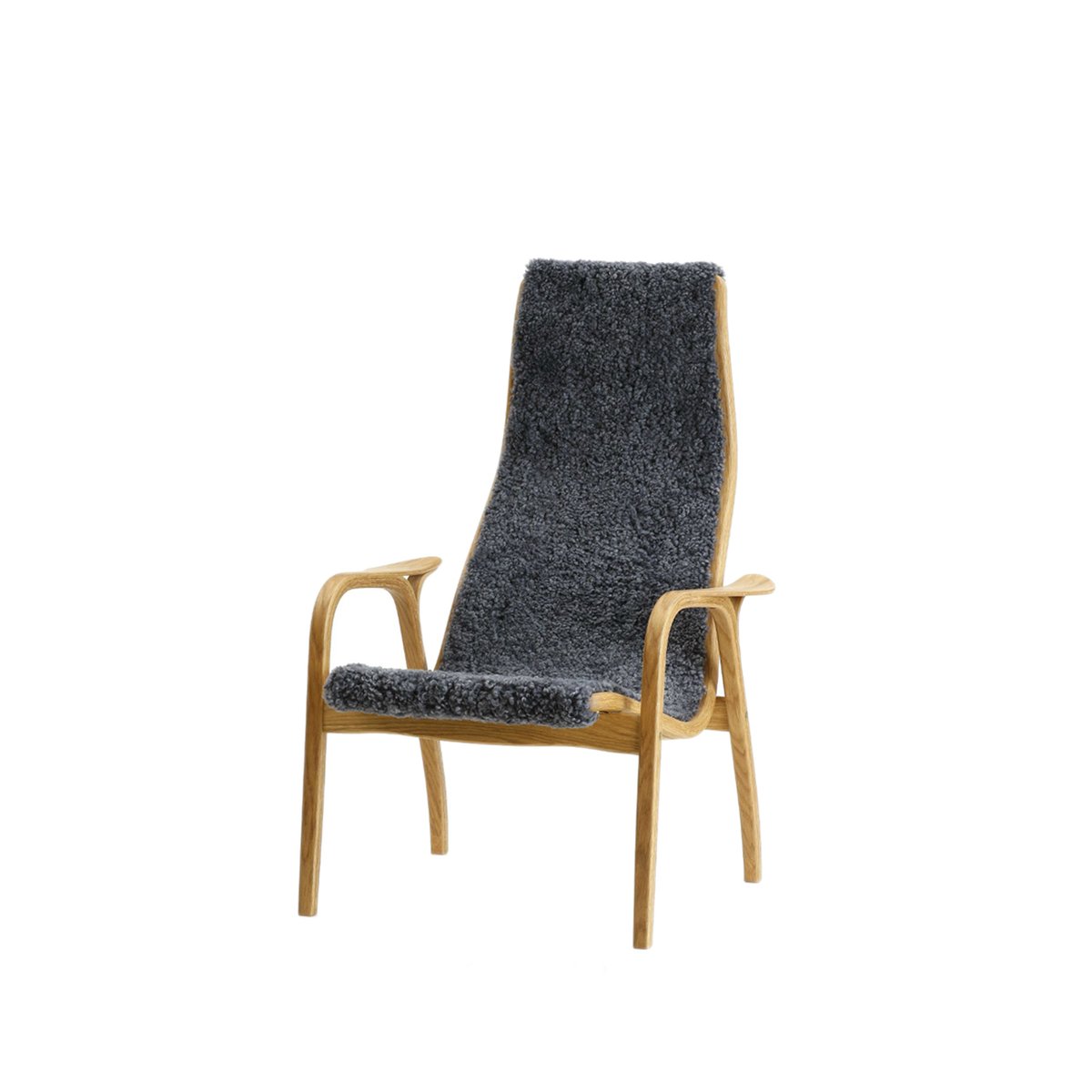 Swedese Lamini fauteuil voor kinderen schapenvacht charcoal, geolied eikenhout