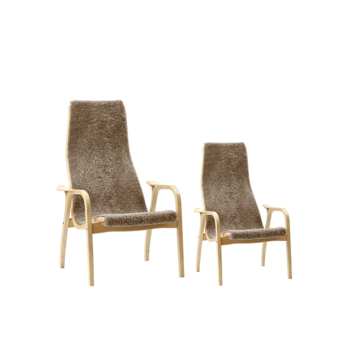 Lamini fauteuil voor kinderen, schapenvacht espresso, geolied eikenhout Swedese
