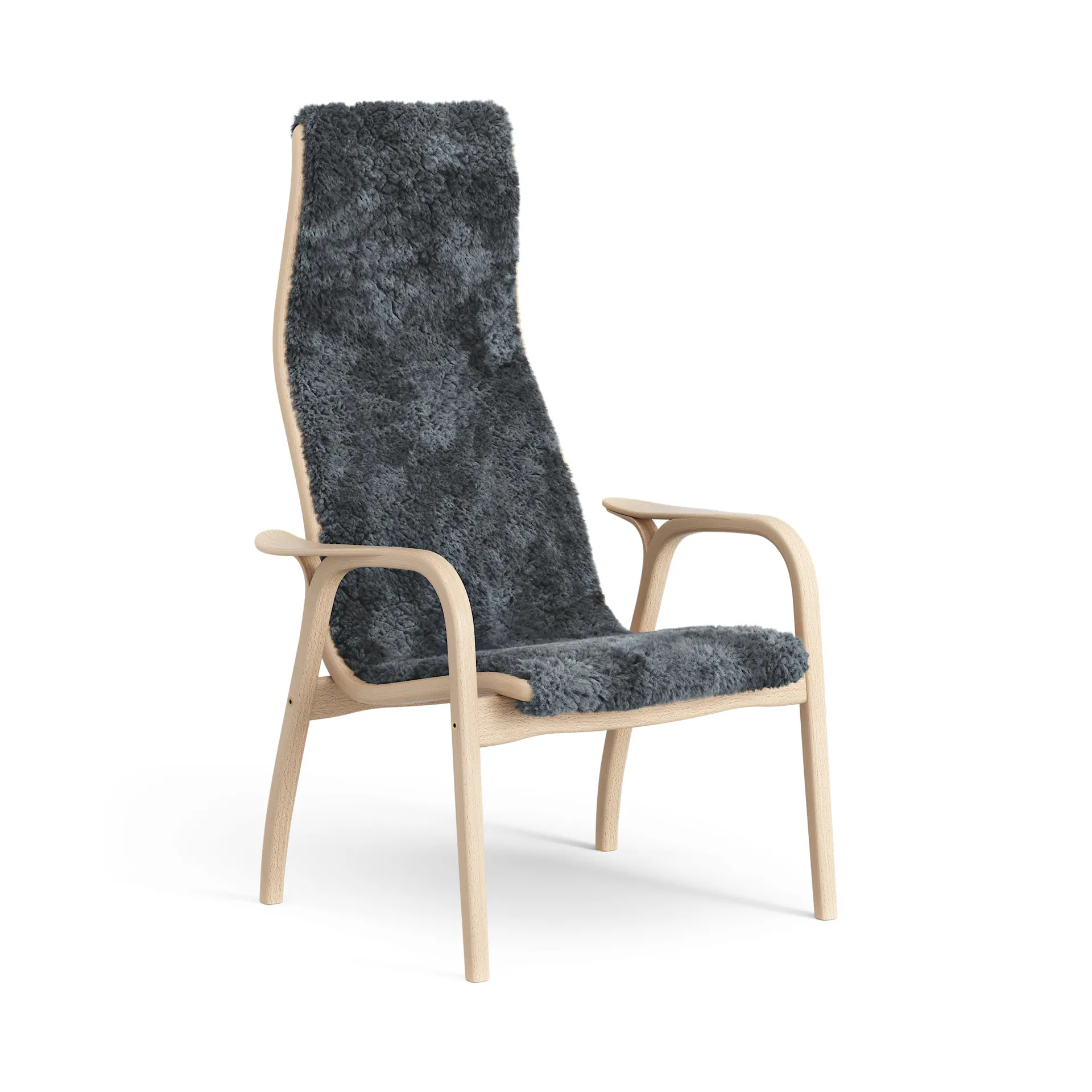 Lamini Kinderfauteuil gelakt Beuk/schapenvacht, Charcoal (donkergrijs) Swedese