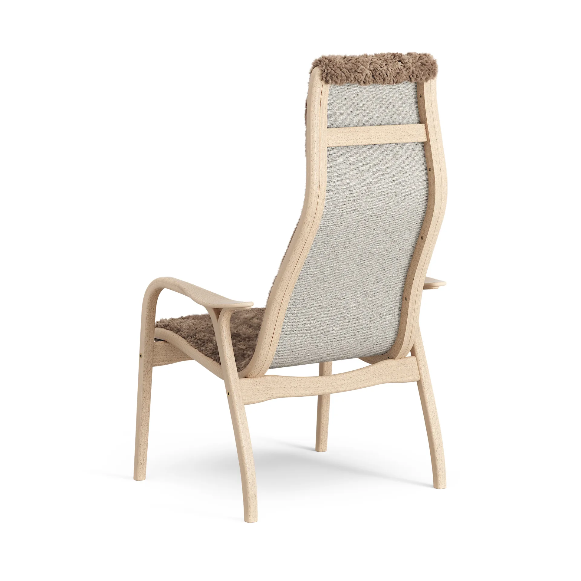 Lamini Kinderfauteuil gelakt Beuk/schapenvacht, Sahara (nougat bruin) Swedese