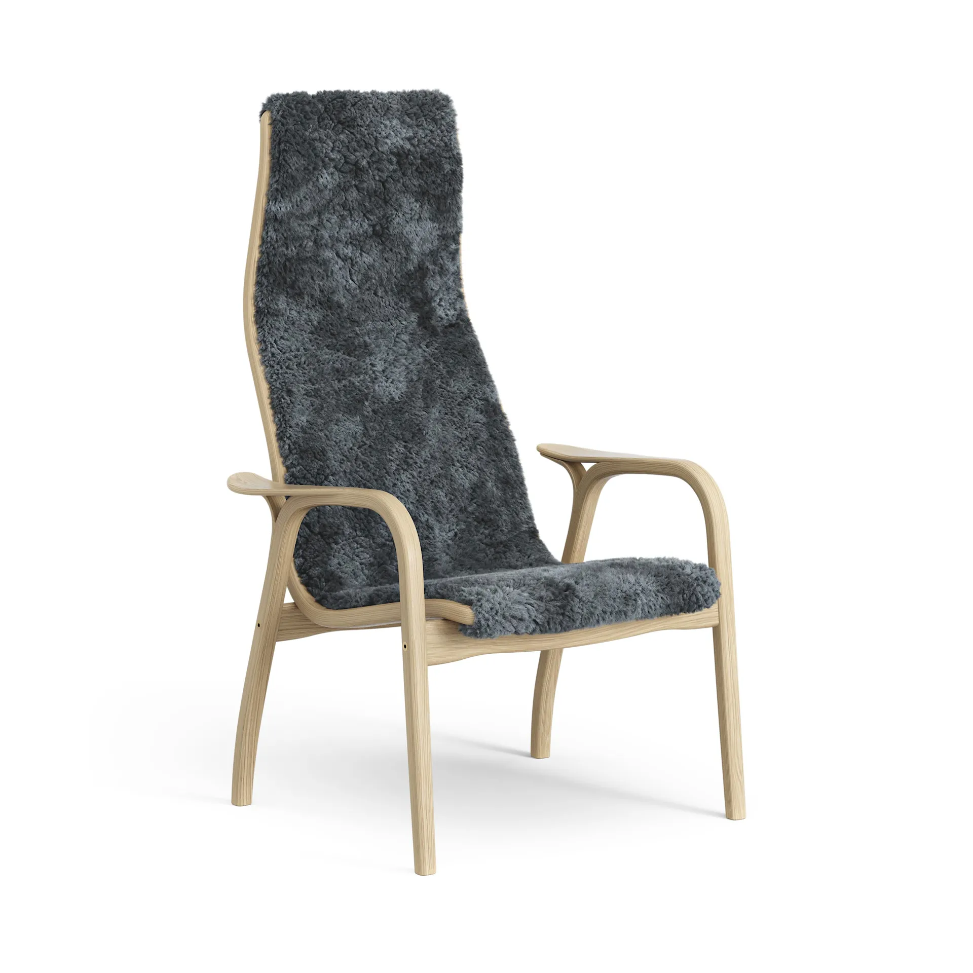 Lamini Kinderfauteuil gelakt Eik/schapenvacht, Charcoal (donkergrijs) Swedese
