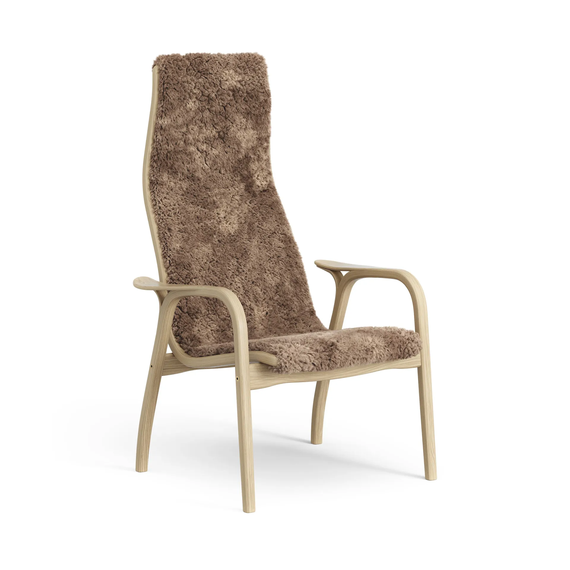Lamini Kinderfauteuil gelakt Eik/schapenvacht, Sahara (nougat bruin) Swedese