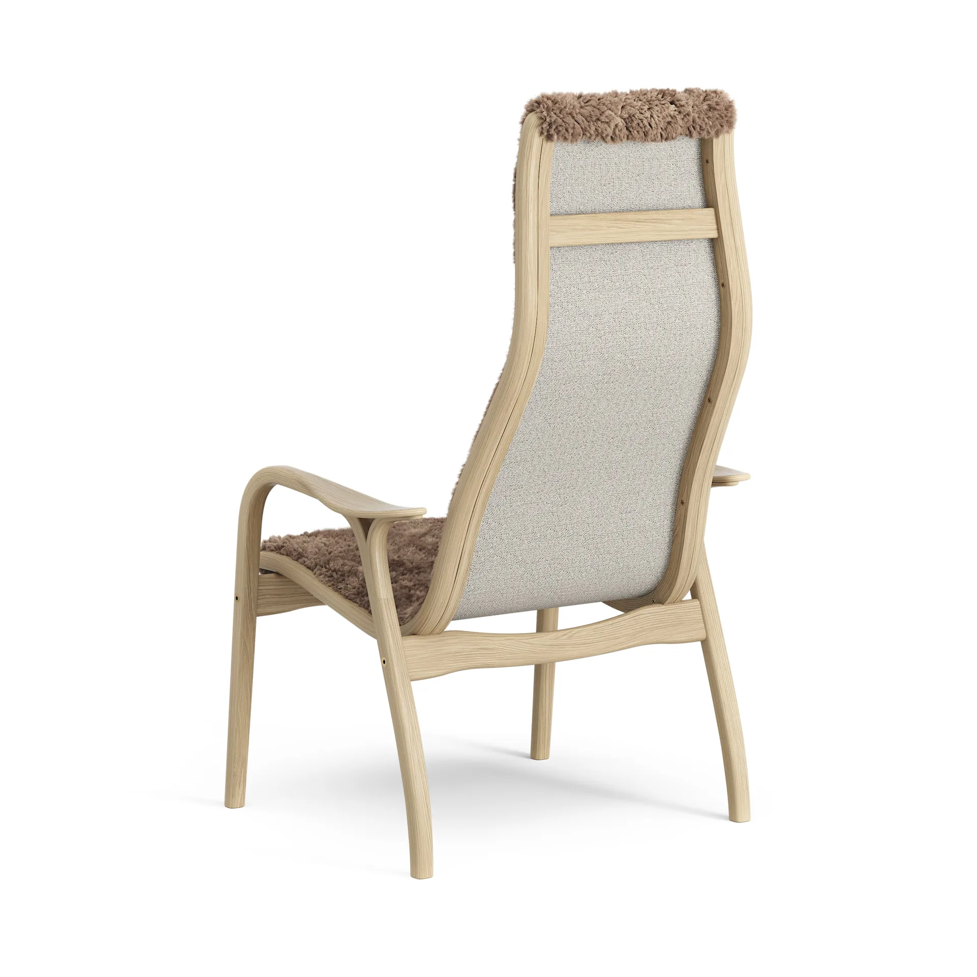 Lamini Kinderfauteuil gelakt Eik/schapenvacht, Sahara (nougat bruin) Swedese