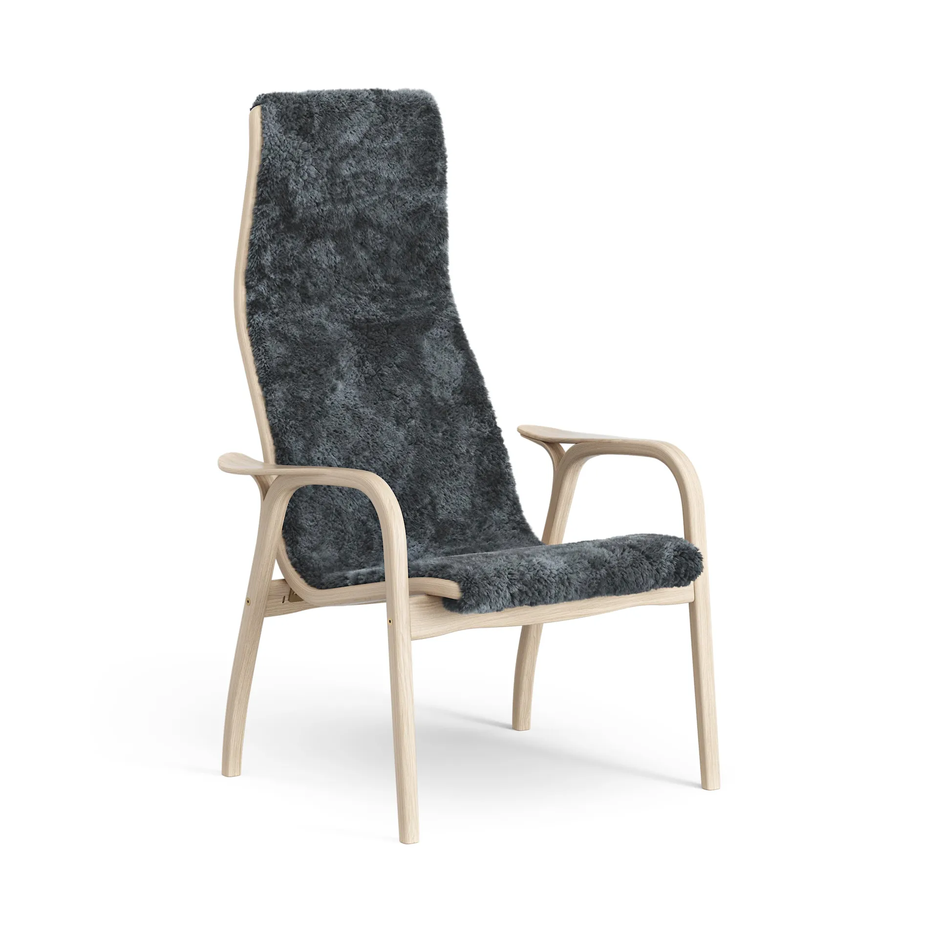 Lamino Fauteuil Eik wit gepigmenteerd / schapenvacht, Charcoal (donkergrijs) Swedese