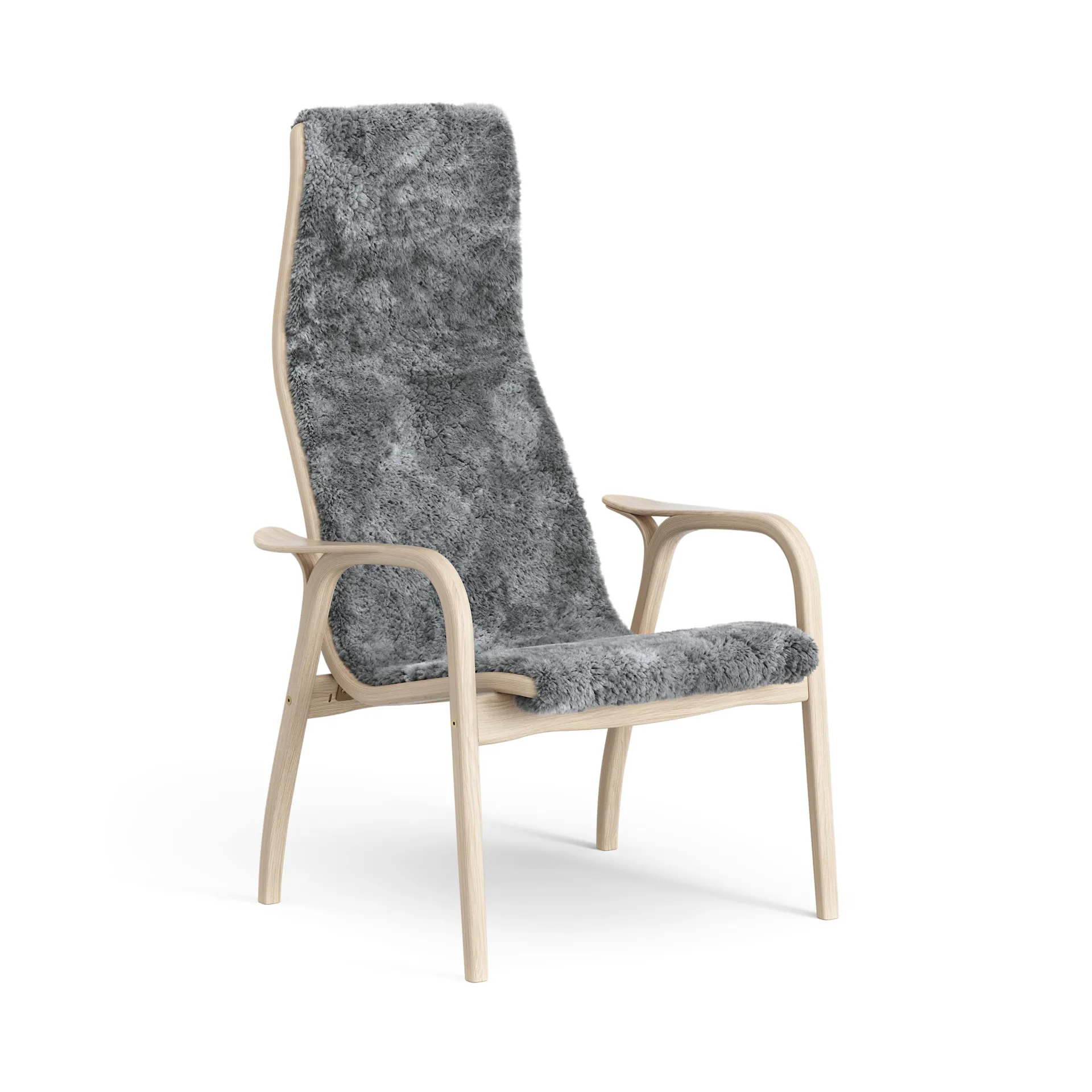 Lamino Fauteuil Eik wit gepigmenteerd / schapenvacht, Scandinavian Grey (grijs) Swedese