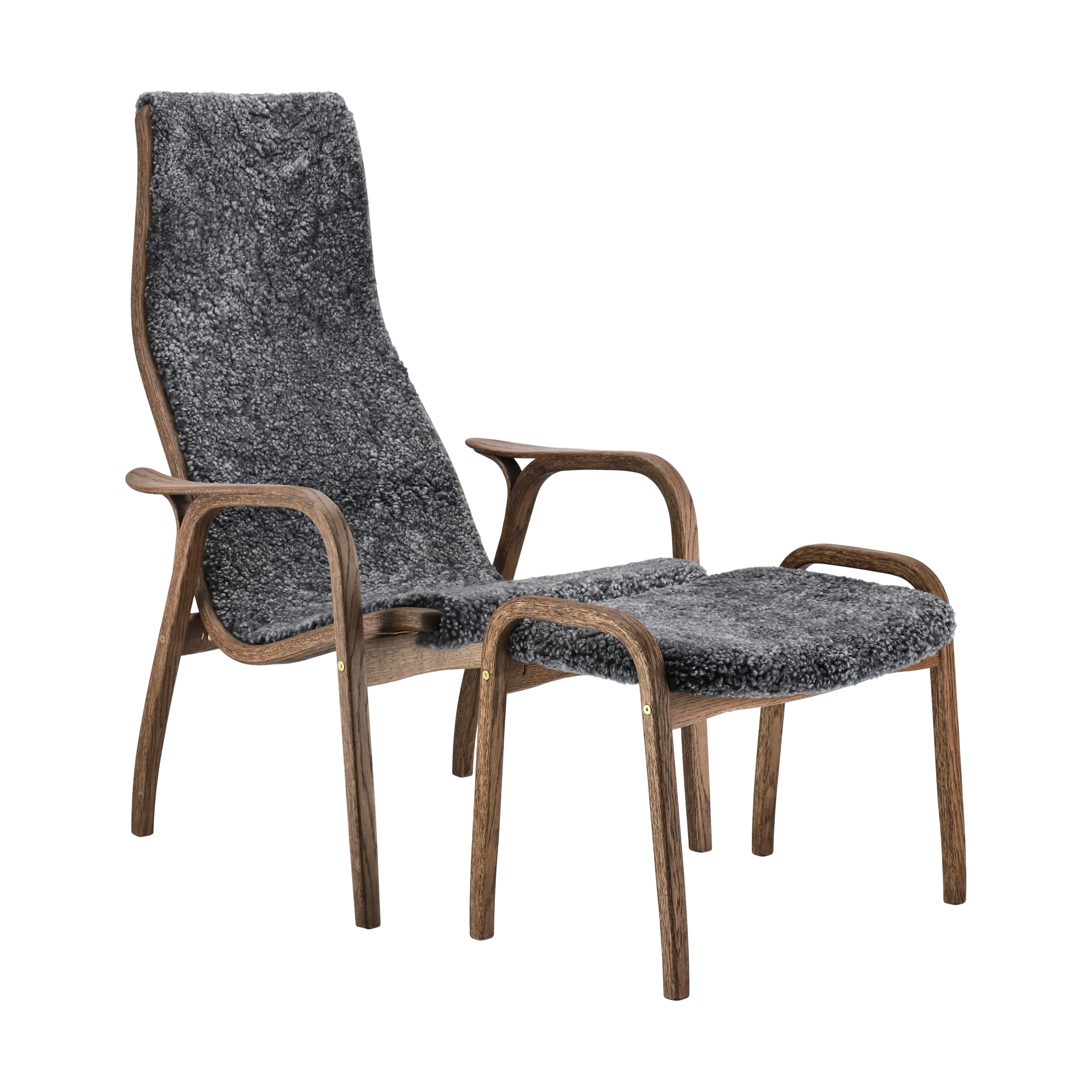 Lamino fauteuil en voetenbank eik/schapenvacht Special Edition, Rubio Monocoat Chocolate-Charcoal Swedese