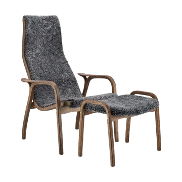 Lamino fauteuil en voetenbank eik/schapenvacht Special Edition - Rubio Monocoat Chocolate-Charcoal - Swedese