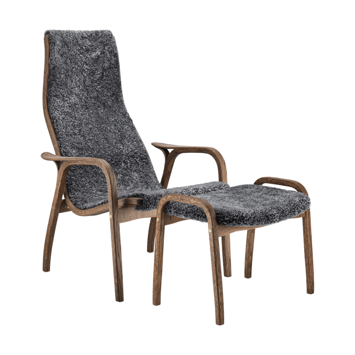 Lamino fauteuil en voetenbank eik/schapenvacht Special Edition - Rubio Monocoat Chocolate-Charcoal - Swedese