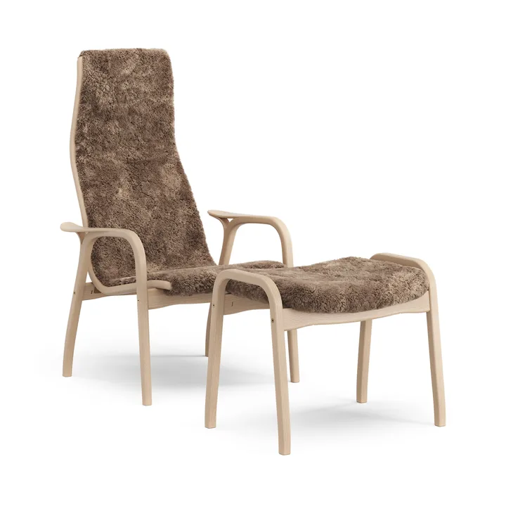 Lamino fauteuil en voetenbank gelakt beuken/schapenvacht - Sahara (nougatbruin) - Swedese