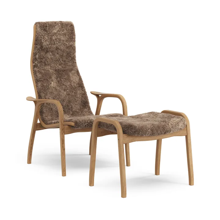 Lamino fauteuil en voetenbank geolied eiken/schapenvacht - Sahara (nougatbruin) - Swedese