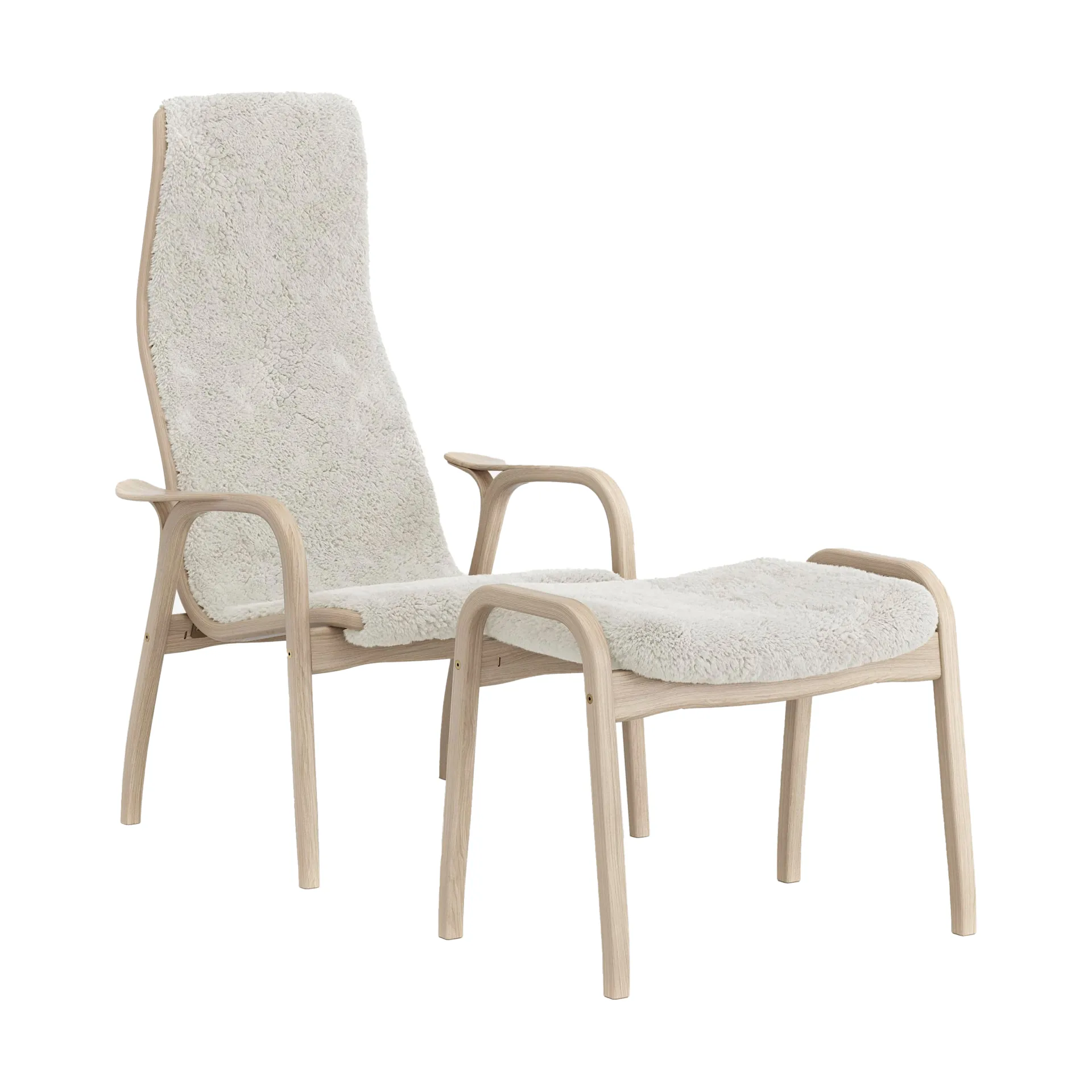 Lamino fauteuil en voetenbank wit gepigmenteerd / schapenvacht, Off white (gebroken wit) Swedese