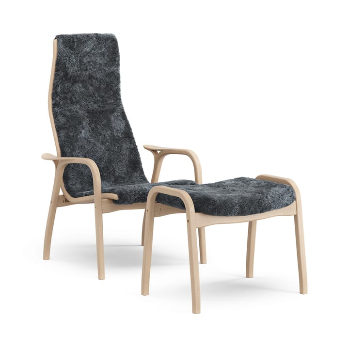 Lamino fauteuil en voetenbankje gelakt beuken/schapenvacht - Charcoal (donkergrijs) - Swedese