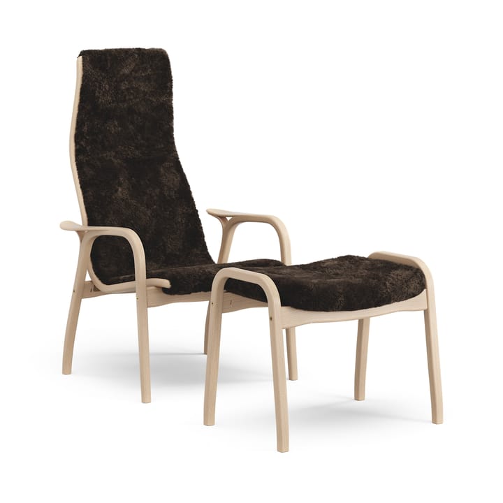 Lamino fauteuil en voetenbankje gelakt beuken/schapenvacht - Espresso (bruin) - Swedese