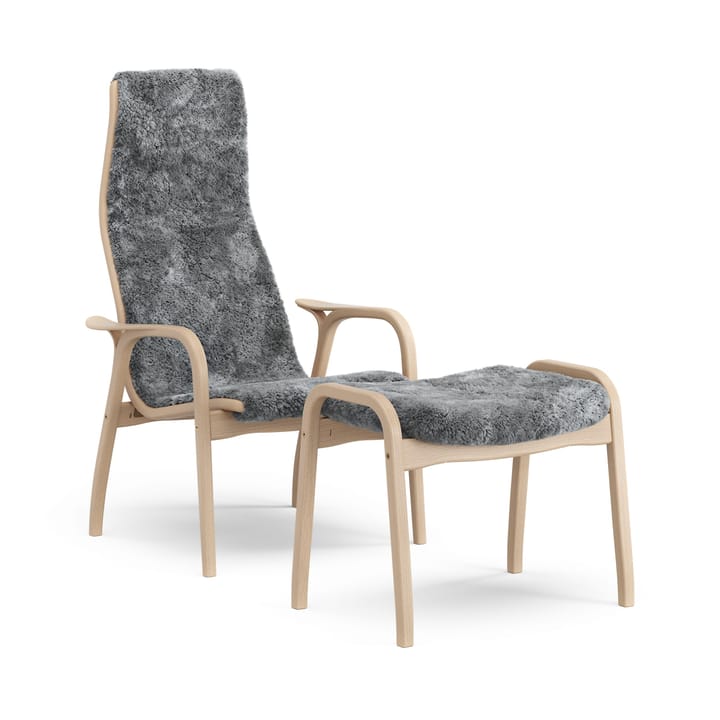 Lamino fauteuil en voetenbankje gelakt beuken/schapenvacht - Scandinavian Grey (grijs) - Swedese