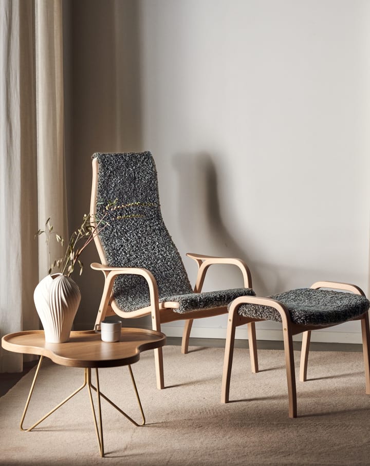 Lamino fauteuil en voetenbankje gelakt beuken/schapenvacht, Scandinavian Grey (grijs) Swedese