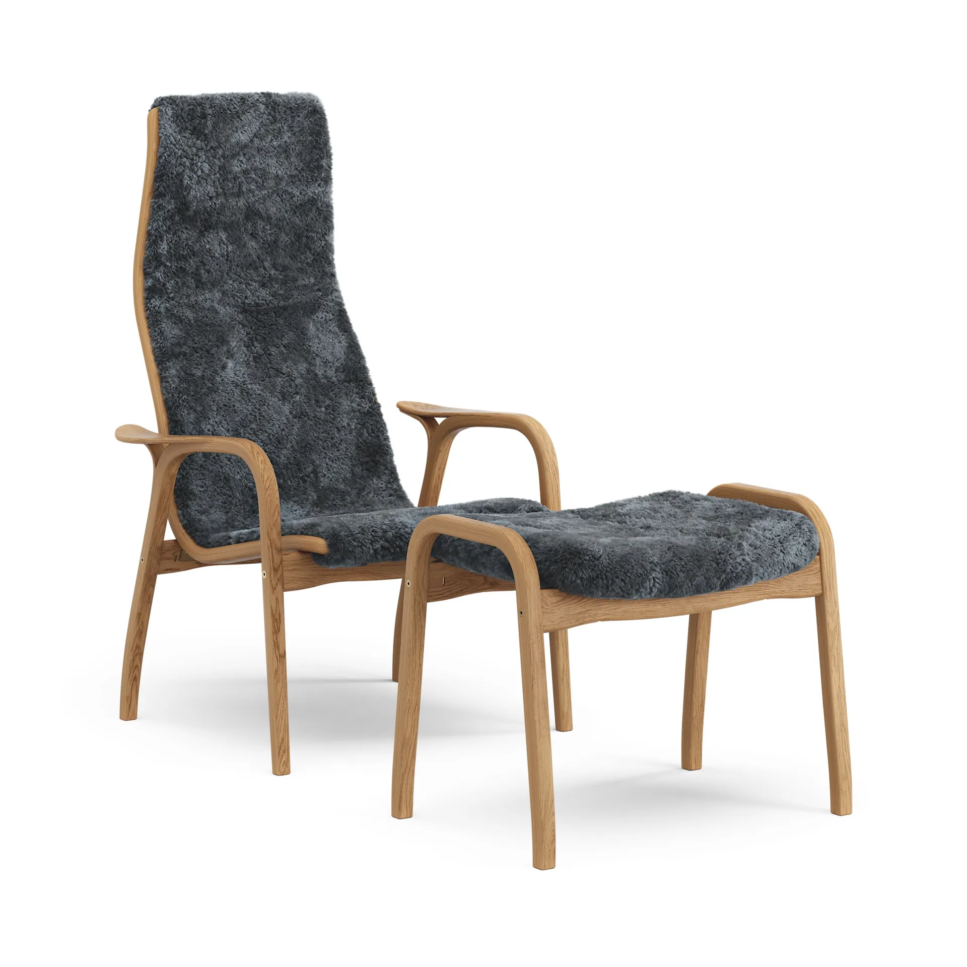 Lamino fauteuil en voetenbankje geolied eiken/schapenvacht, Charcoal (donkergrijs) Swedese