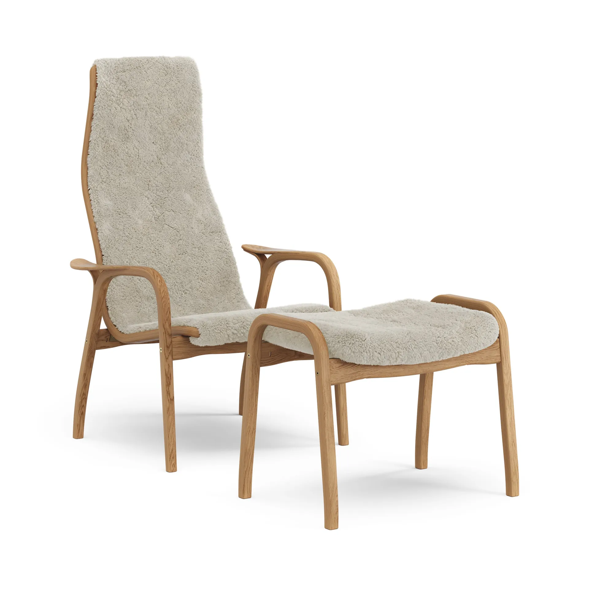 Lamino fauteuil en voetenbankje geolied eiken/schapenvacht, Moonlight (beige) Swedese