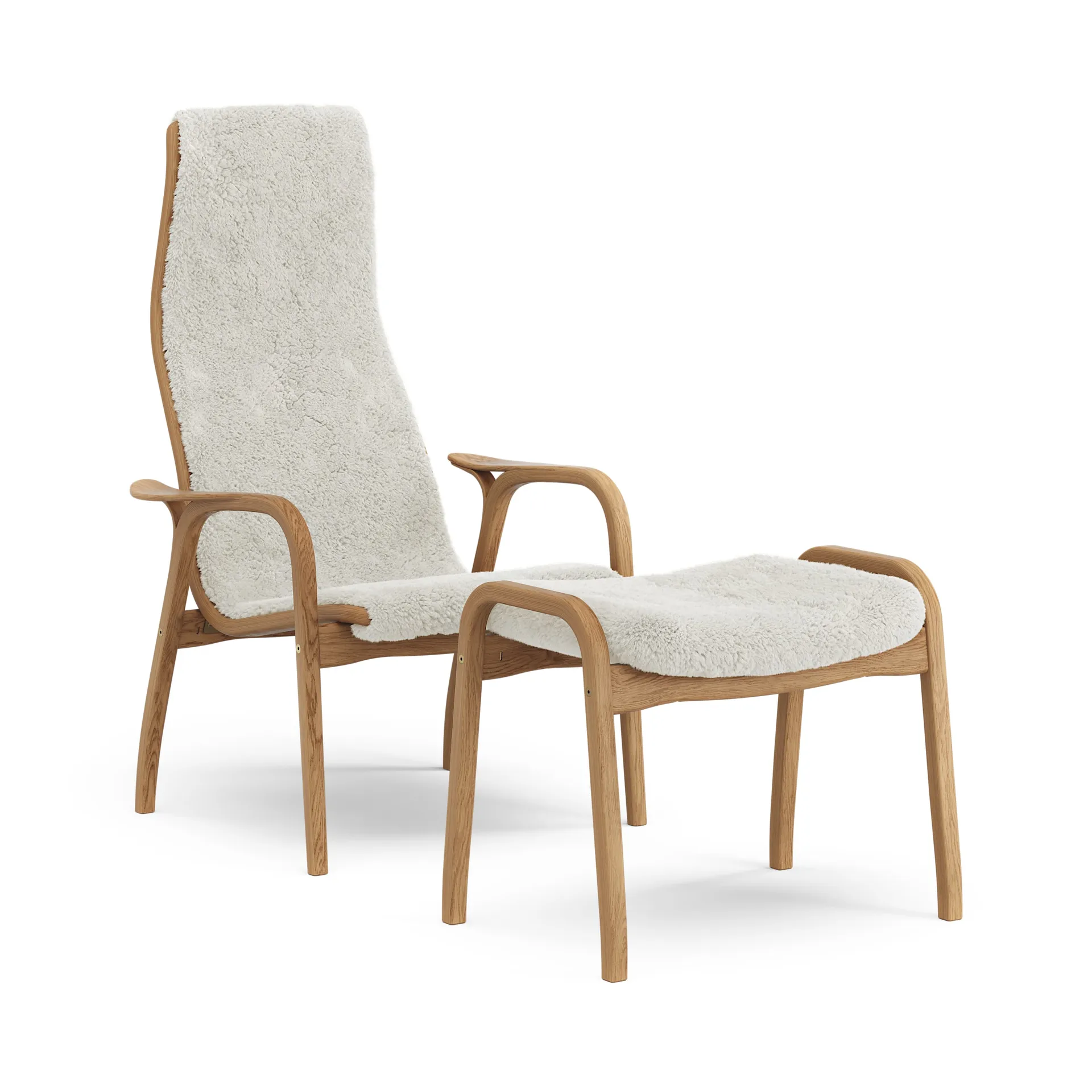 Lamino fauteuil en voetenbankje geolied eiken/schapenvacht, Offwhite (wit) Swedese