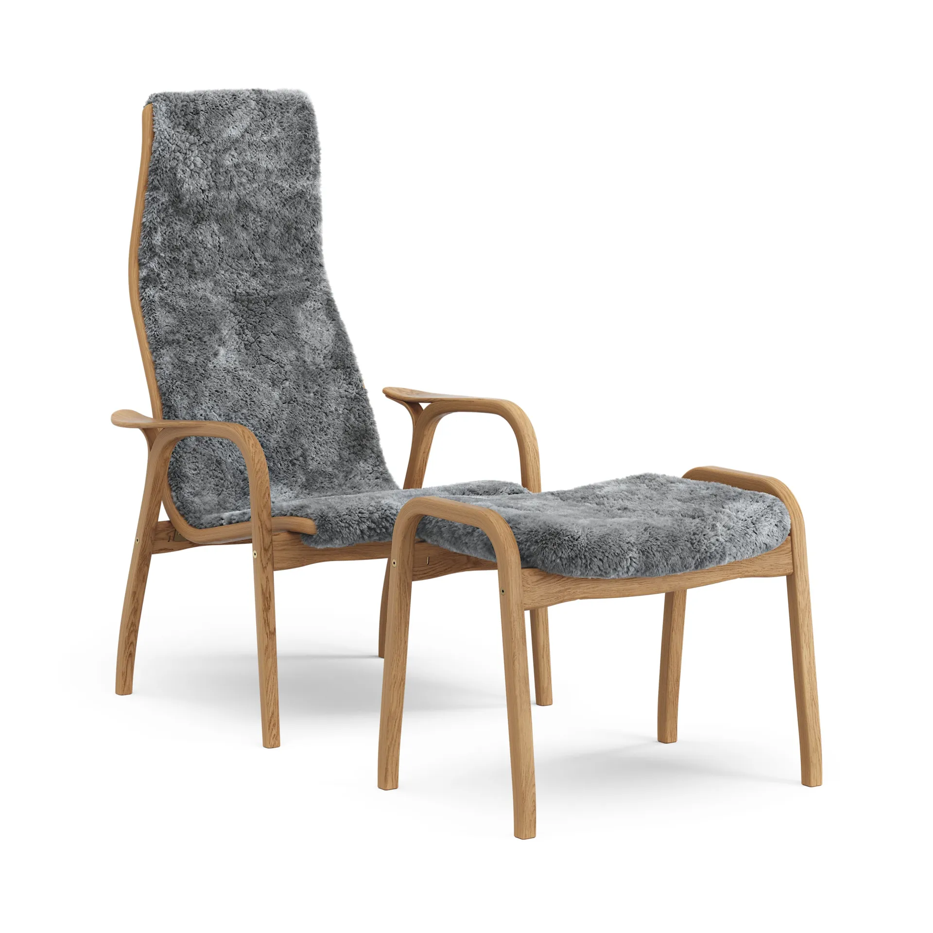 Lamino fauteuil en voetenbankje geolied eiken/schapenvacht, Scandinavian Grey (grijs) Swedese