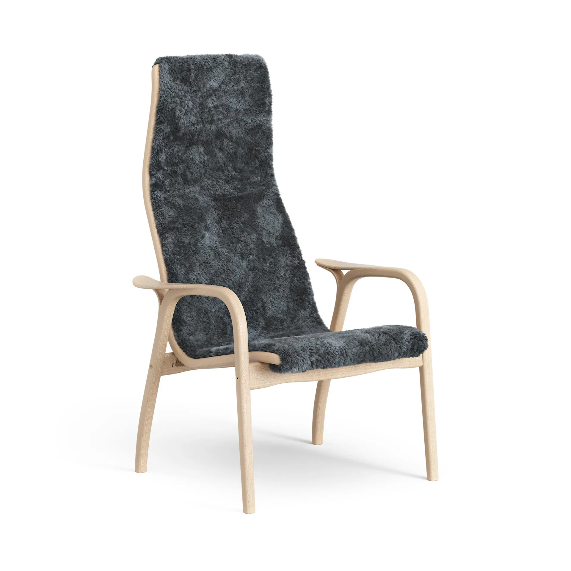 Swedese Lamino fauteuil gelakt beuken/schapenvacht Charcoal (donkergrijs)