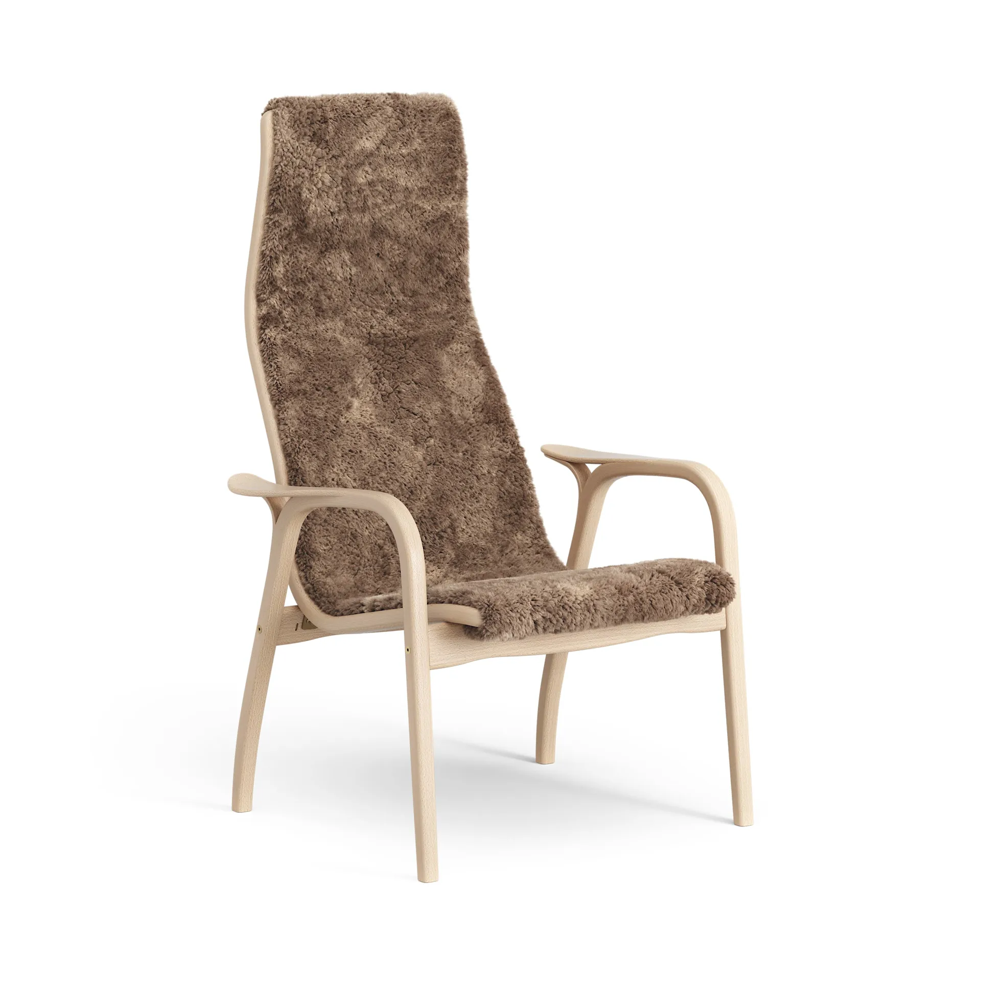 Lamino fauteuil gelakt beuken/schapenvacht, Sahara (nougatbruin) Swedese