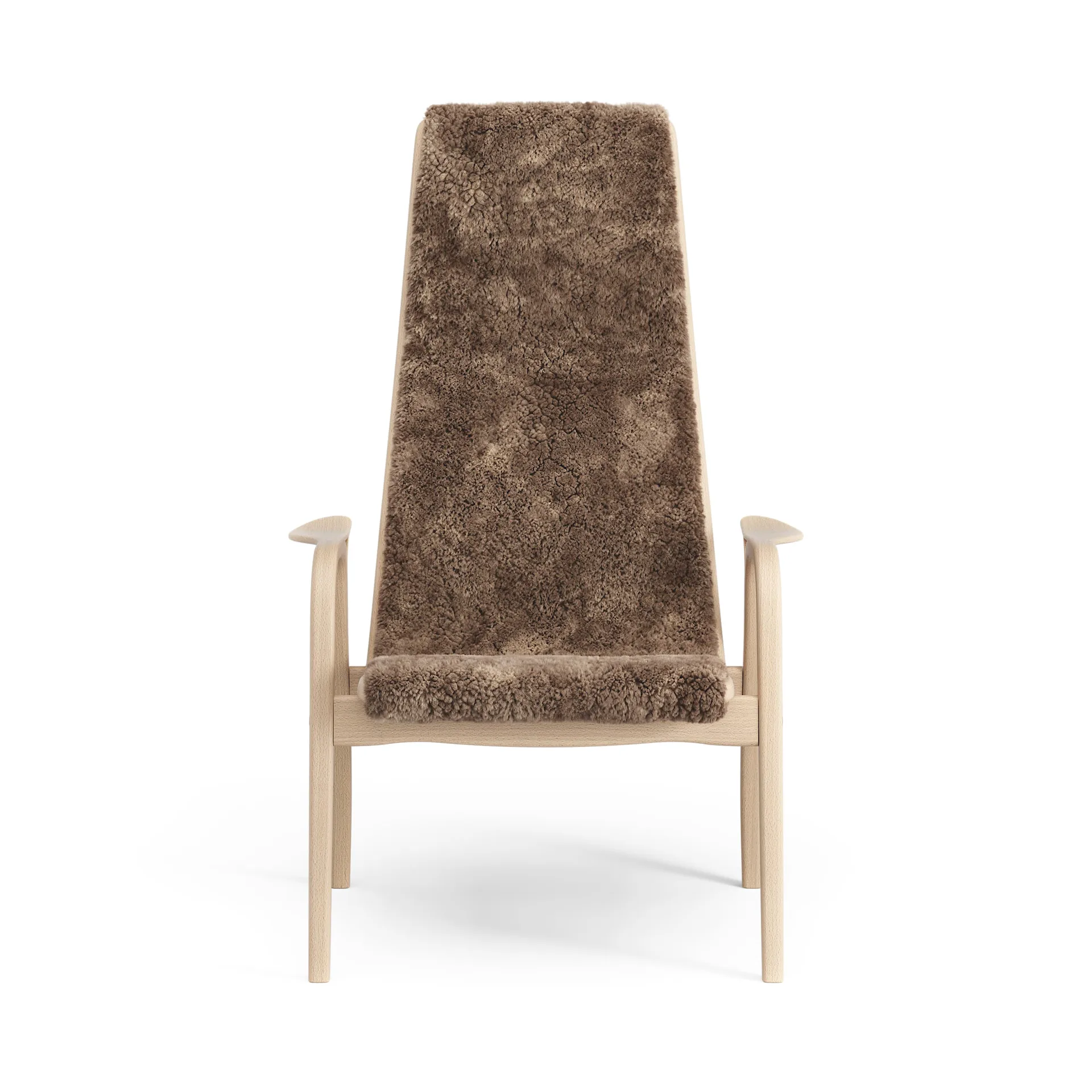 Lamino fauteuil gelakt beuken/schapenvacht, Sahara (nougatbruin) Swedese