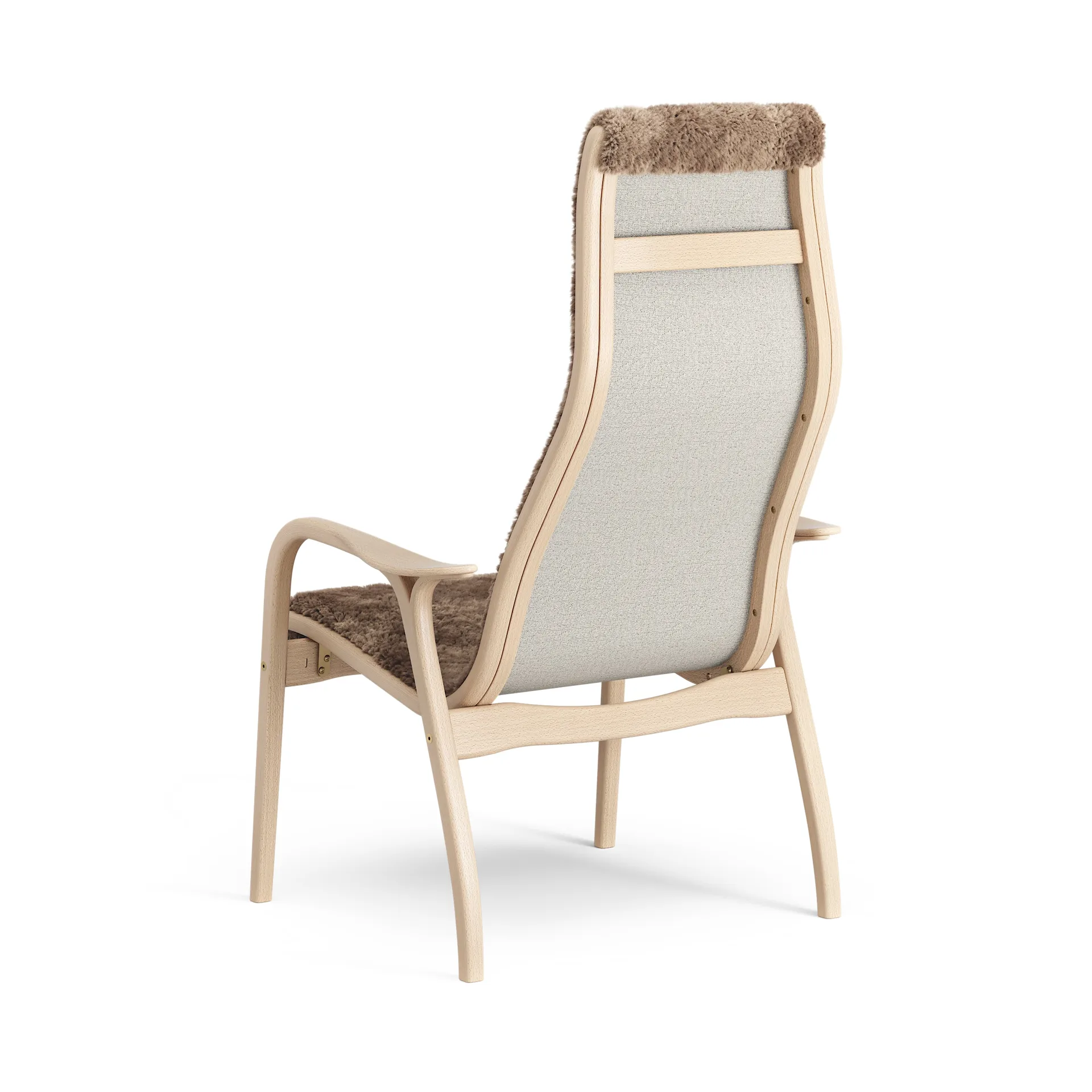 Lamino Fauteuil gelakt Beuk/schapenvacht, Sahara (nougat bruin) Swedese