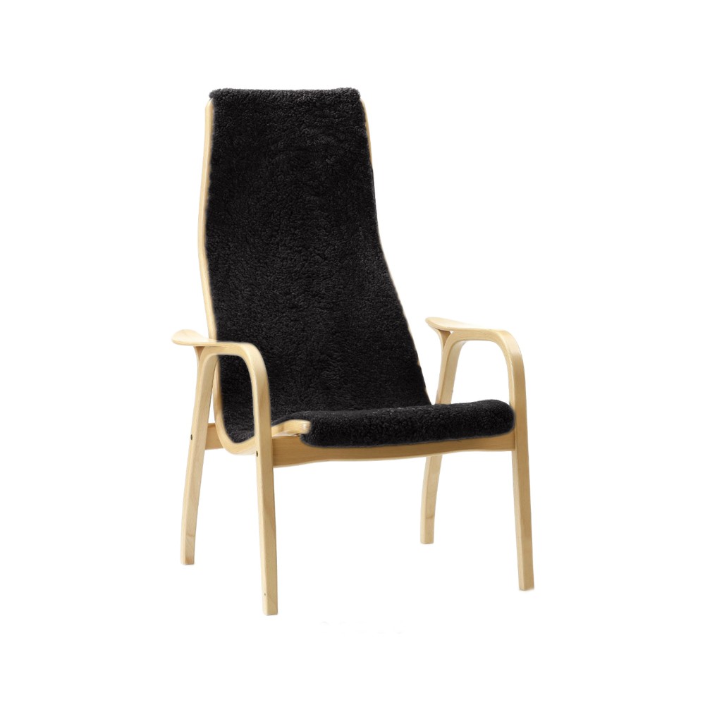 Swedese Lamino Fauteuil schapenvacht black, naturelgelakt beukenhout