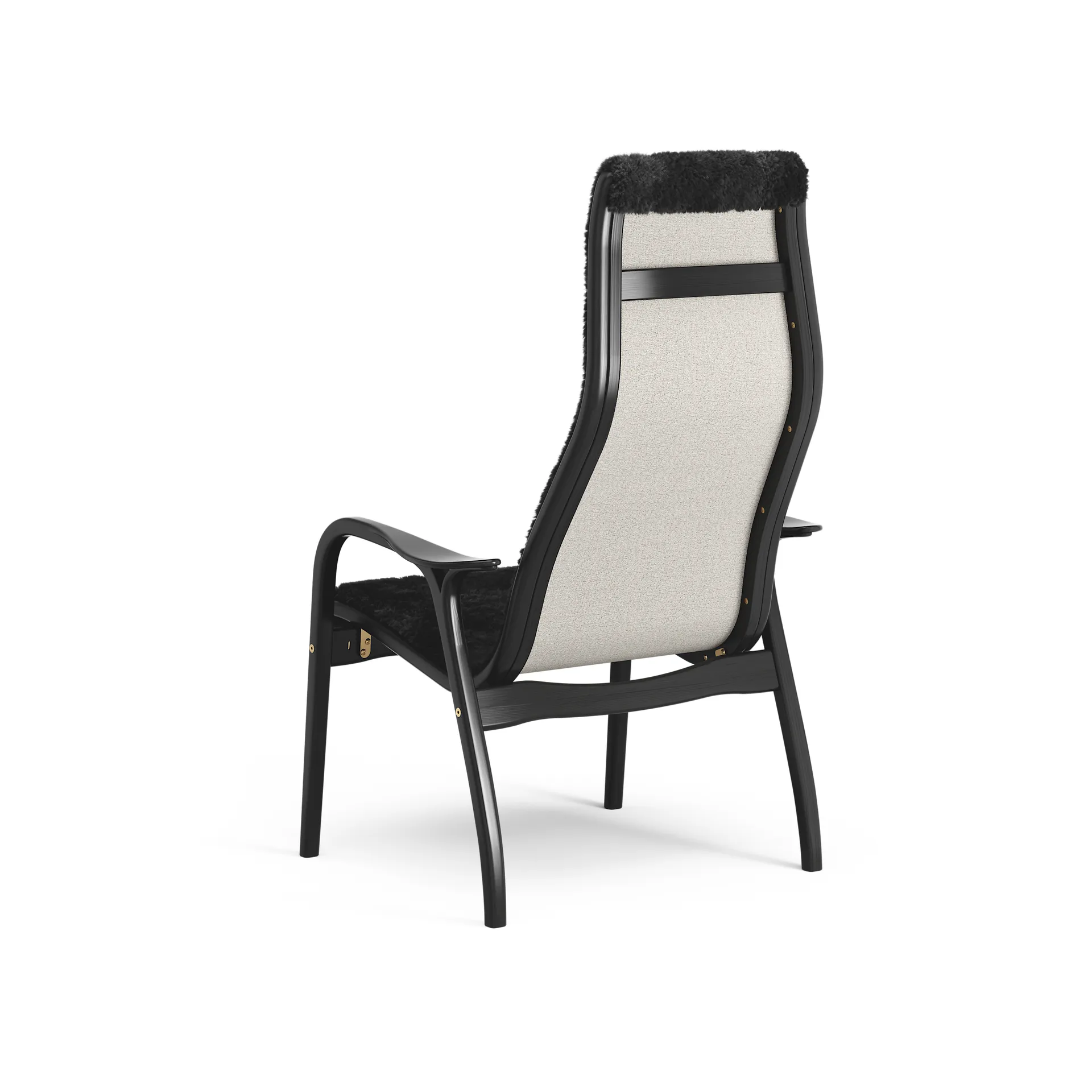 Lamino Fauteuil, Schapenvacht black-zwartgebeitst beukenhout Swedese