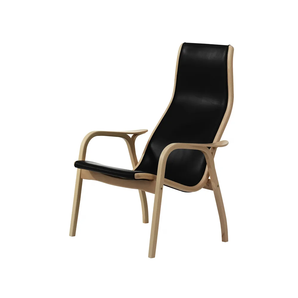 Lamino Fauteuil, Zwart-zadelleer-geolied eikenhout Swedese
