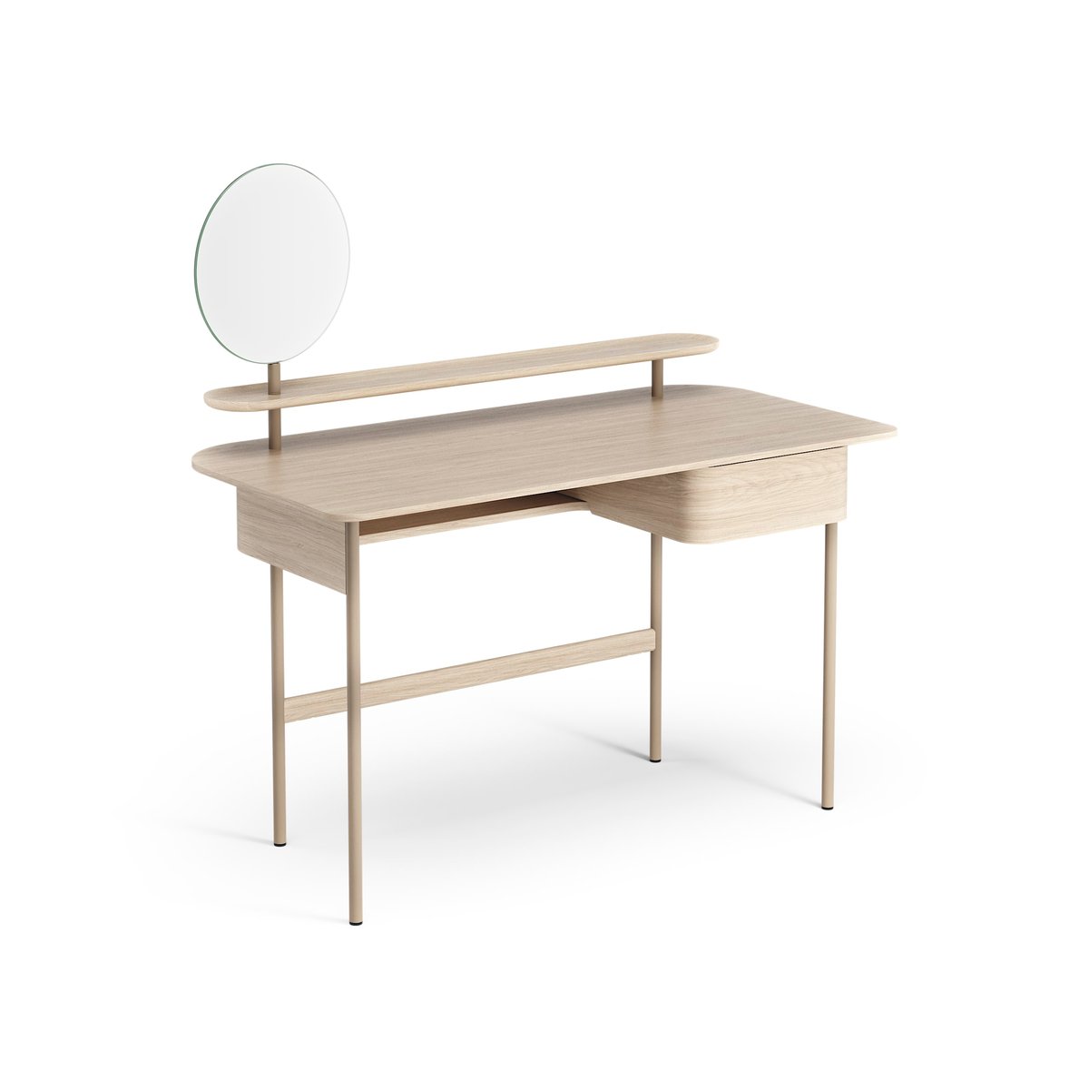 Swedese Luna bureau met lade, plank en spiegel Eikenhout wit gepigmenteerd