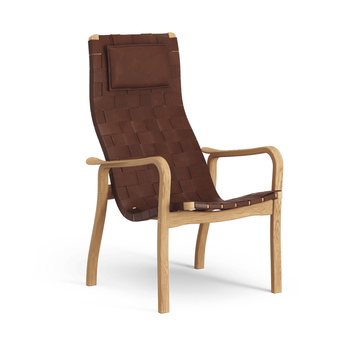 Primo fauteuil hoog met nekkussen geolied eikenhout - Leren banden bruinrood - Swedese