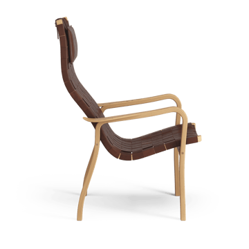 Primo fauteuil hoog met nekkussen geolied eikenhout - Leren banden bruinrood - Swedese