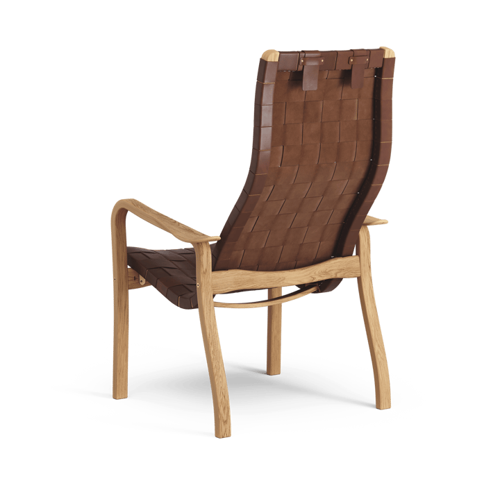 Primo fauteuil hoog met nekkussen geolied eikenhout - Leren banden bruinrood - Swedese