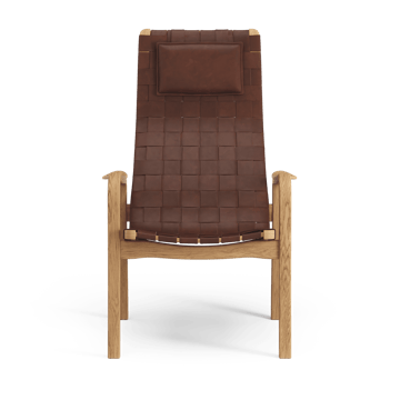 Primo fauteuil hoog met nekkussen geolied eikenhout - Leren banden bruinrood - Swedese
