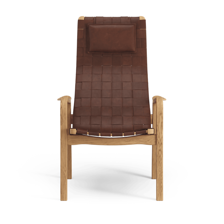 Primo fauteuil hoog met nekkussen geolied eikenhout - Leren banden bruinrood - Swedese