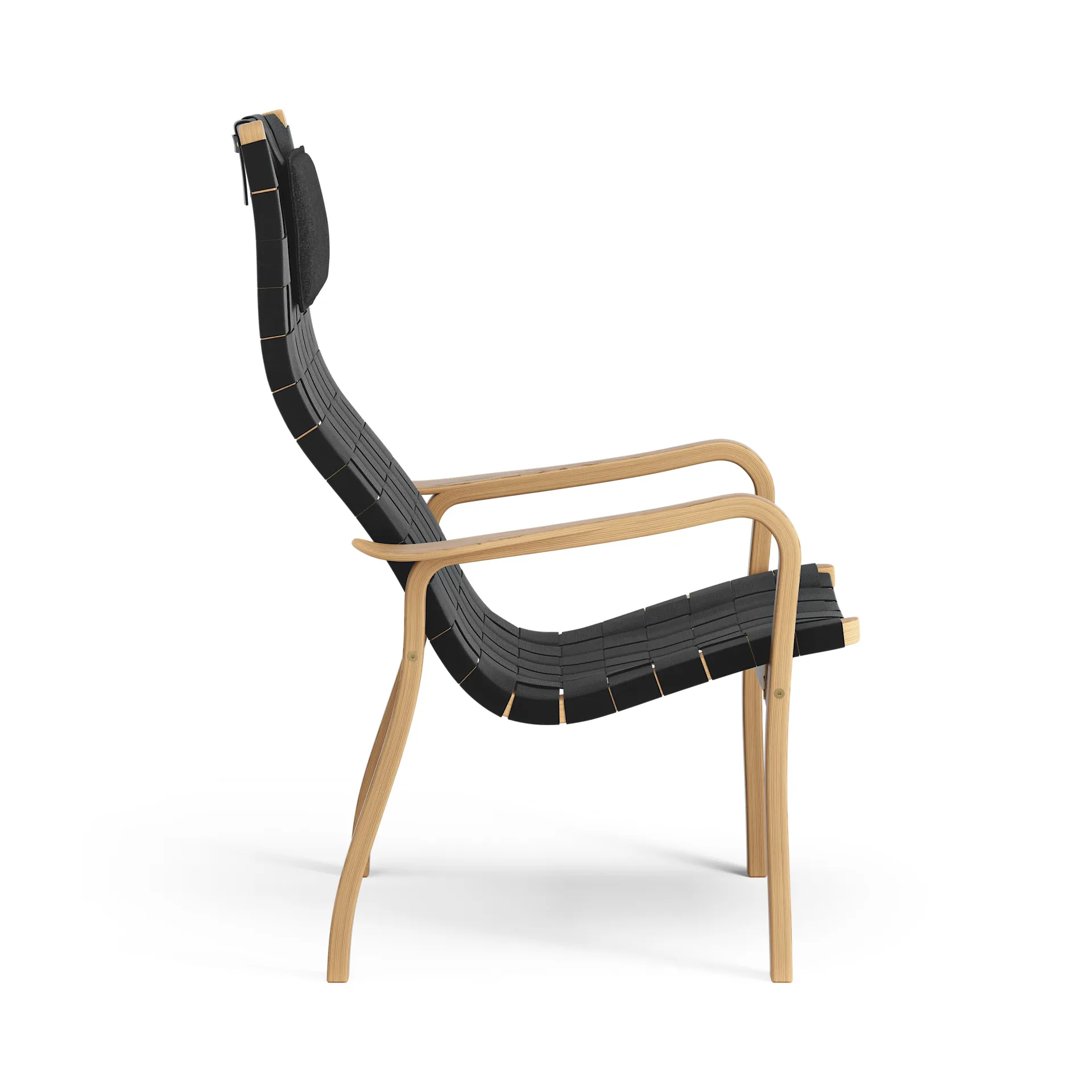 Primo fauteuil hoog met nekkussen geolied eikenhout, zwart Swedese