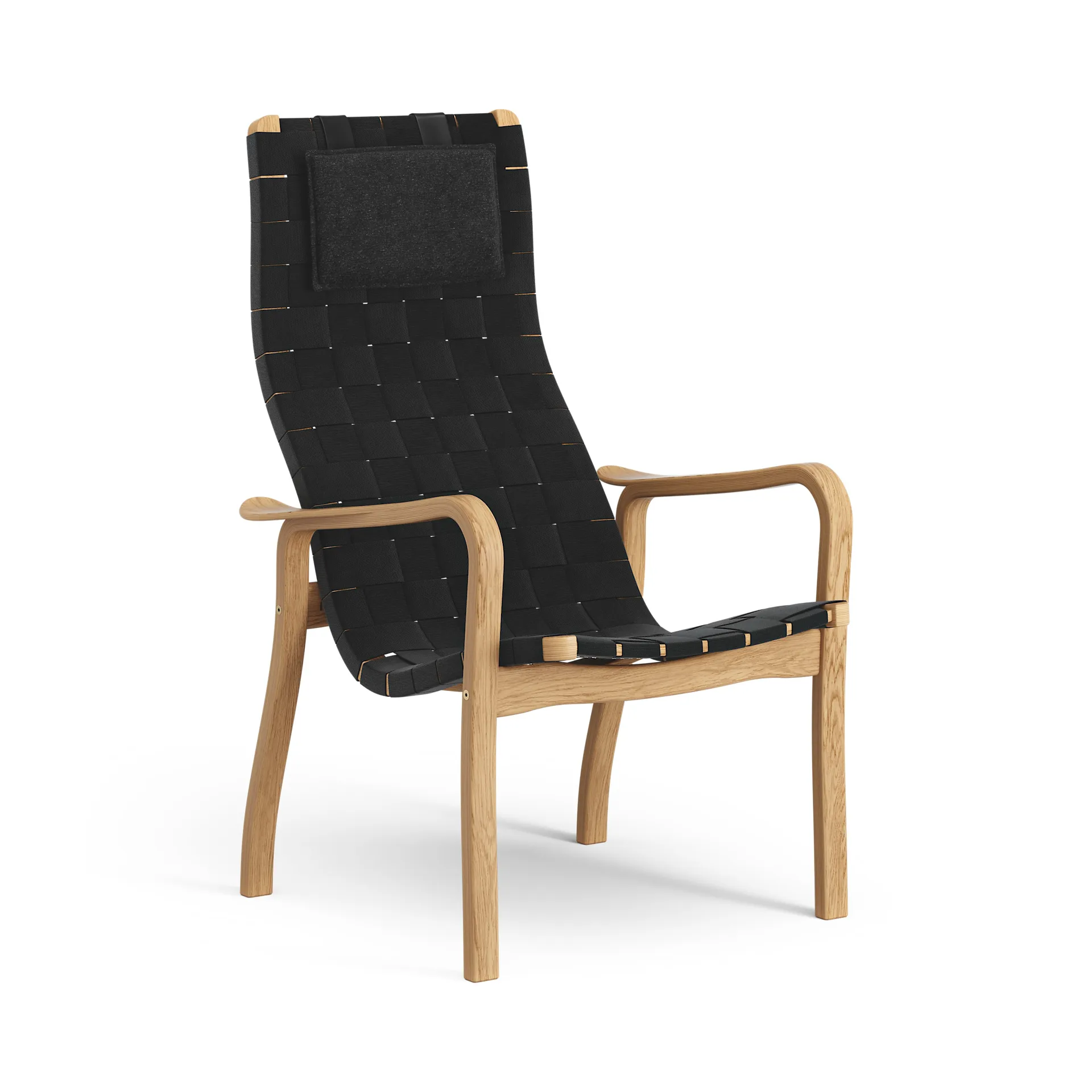 Primo fauteuil hoog met nekkussen geolied eikenhout, zwart Swedese