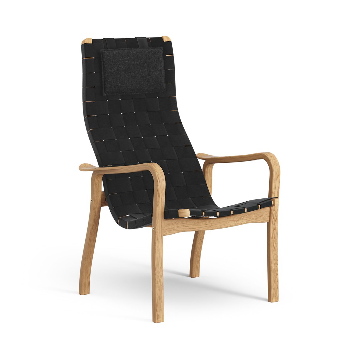 Swedese Primo fauteuil hoog met nekkussen geolied eikenhout zwart
